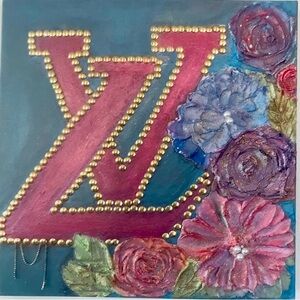 Plaster art on canvas , Louis Vuitton symbol 18”x 18”